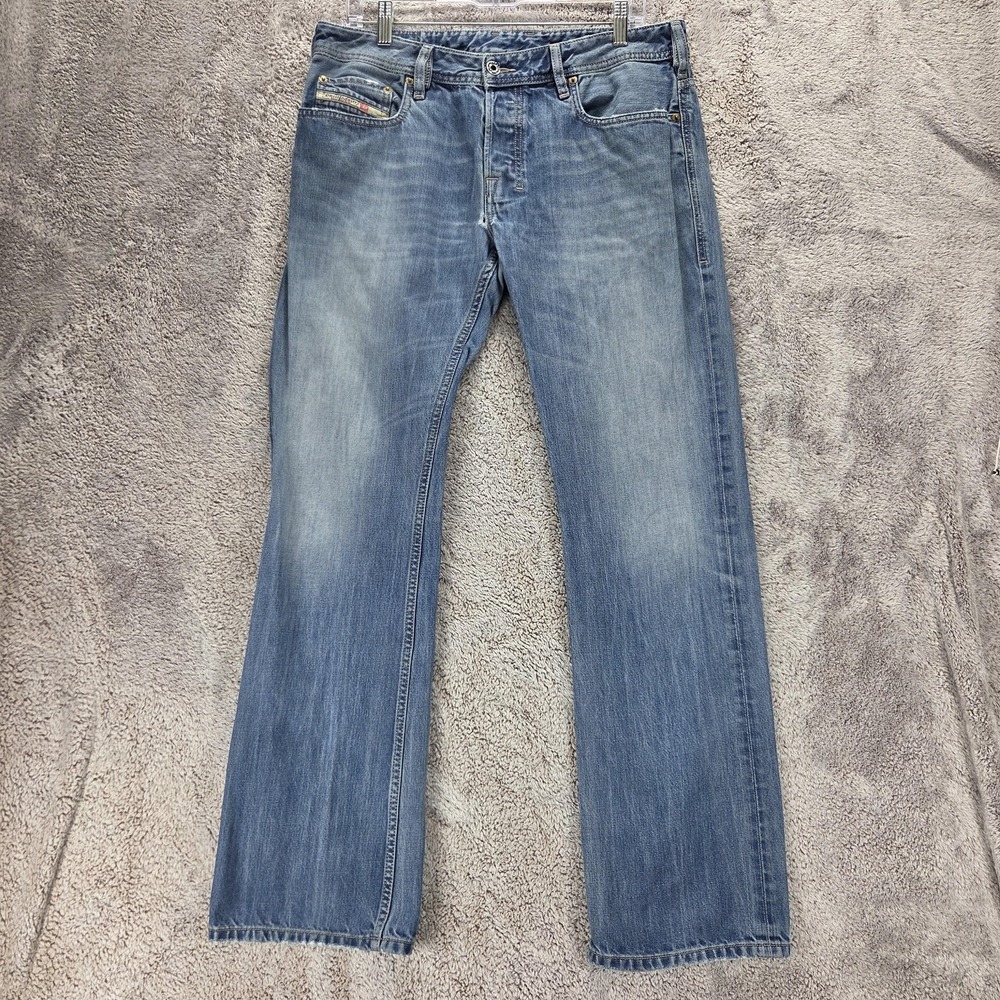 Diesel Jeans Mens 32x32 Blue Zatiny Regular Bootcut Button Fly Distressed 008XR
